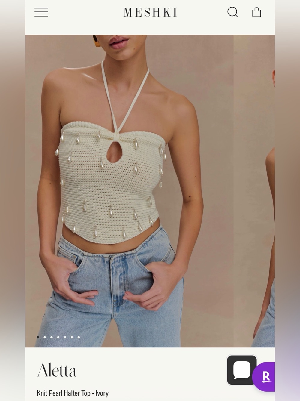 NWT Meshki Aletta Ivory Knit Pearl Halter Top Sz M